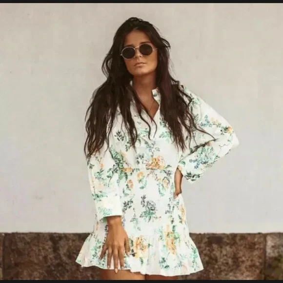 Zara | Dresses | Zara Oyster White Short Floral Print Dress Brand New  Without Tags Size M | Poshmark